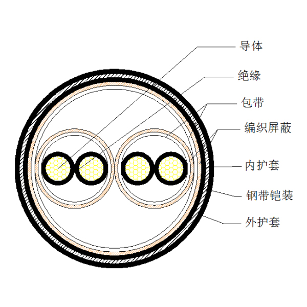 铜芯聚乙烯绝缘编织分总屏蔽 钢带铠装聚氯乙烯护套计算机电缆-DJYPVP-22-300/500V